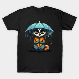 Lemur Rainy Day With Umbrella T-Shirt